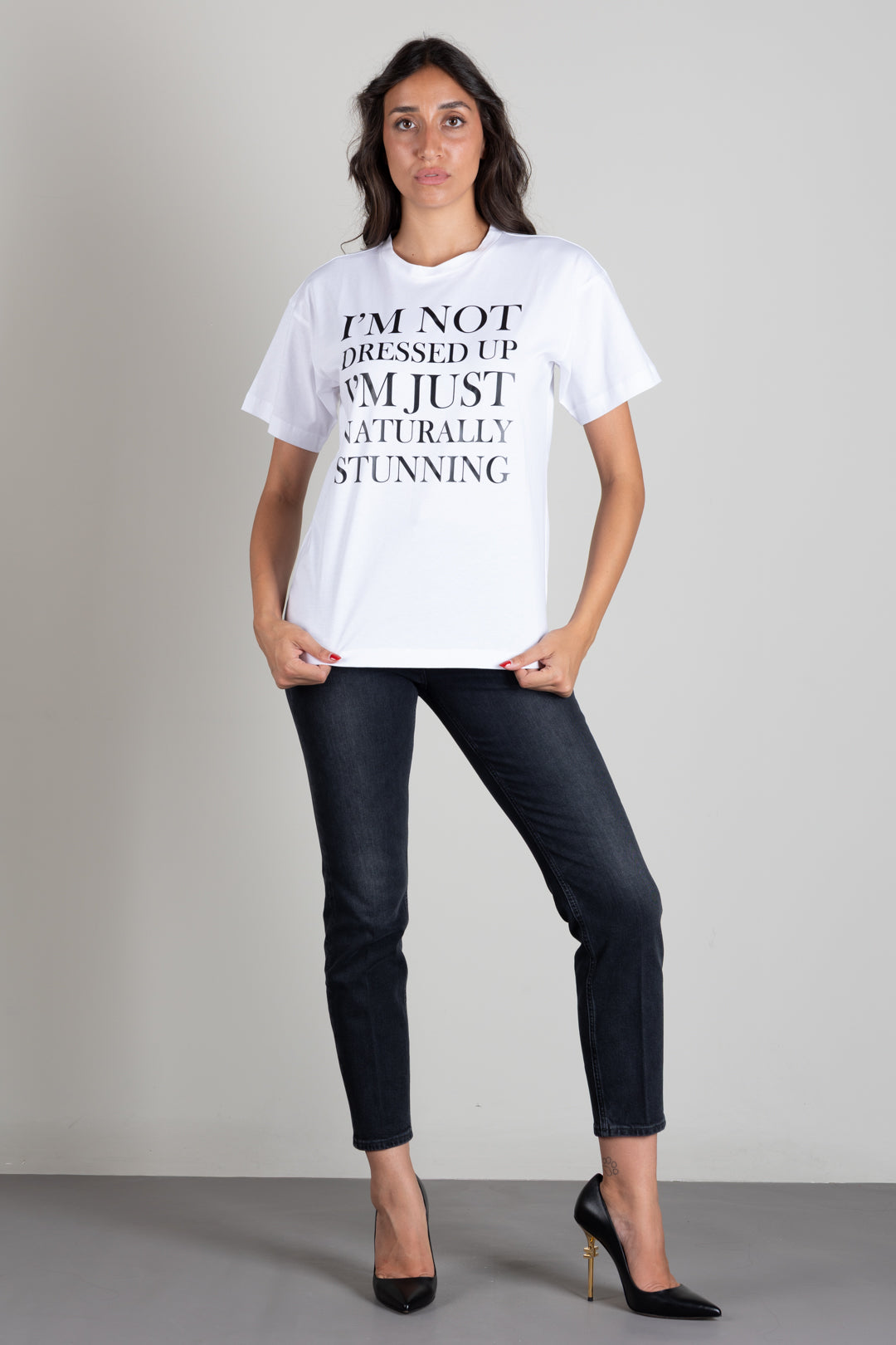 Elisabetta Franchi T-shirt Over In Jersey con Stampa Lettering MA03A66E2 GESSO