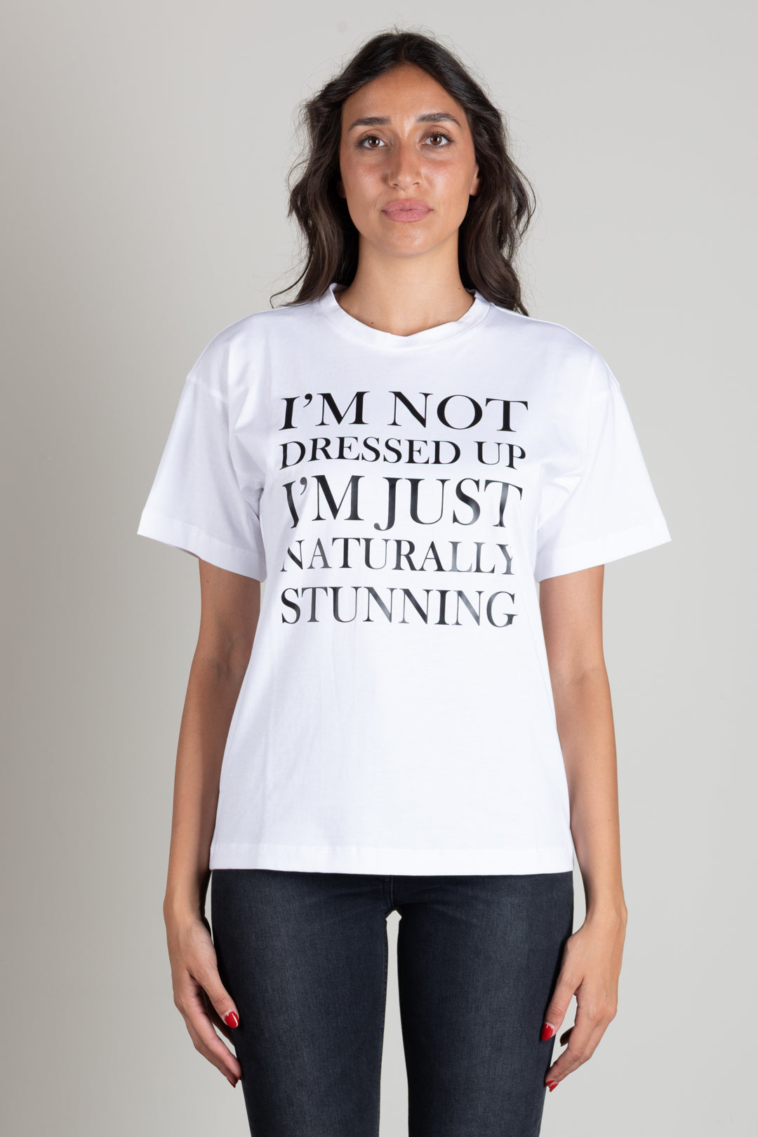Elisabetta Franchi T-shirt Over In Jersey con Stampa Lettering MA03A66E2 GESSO