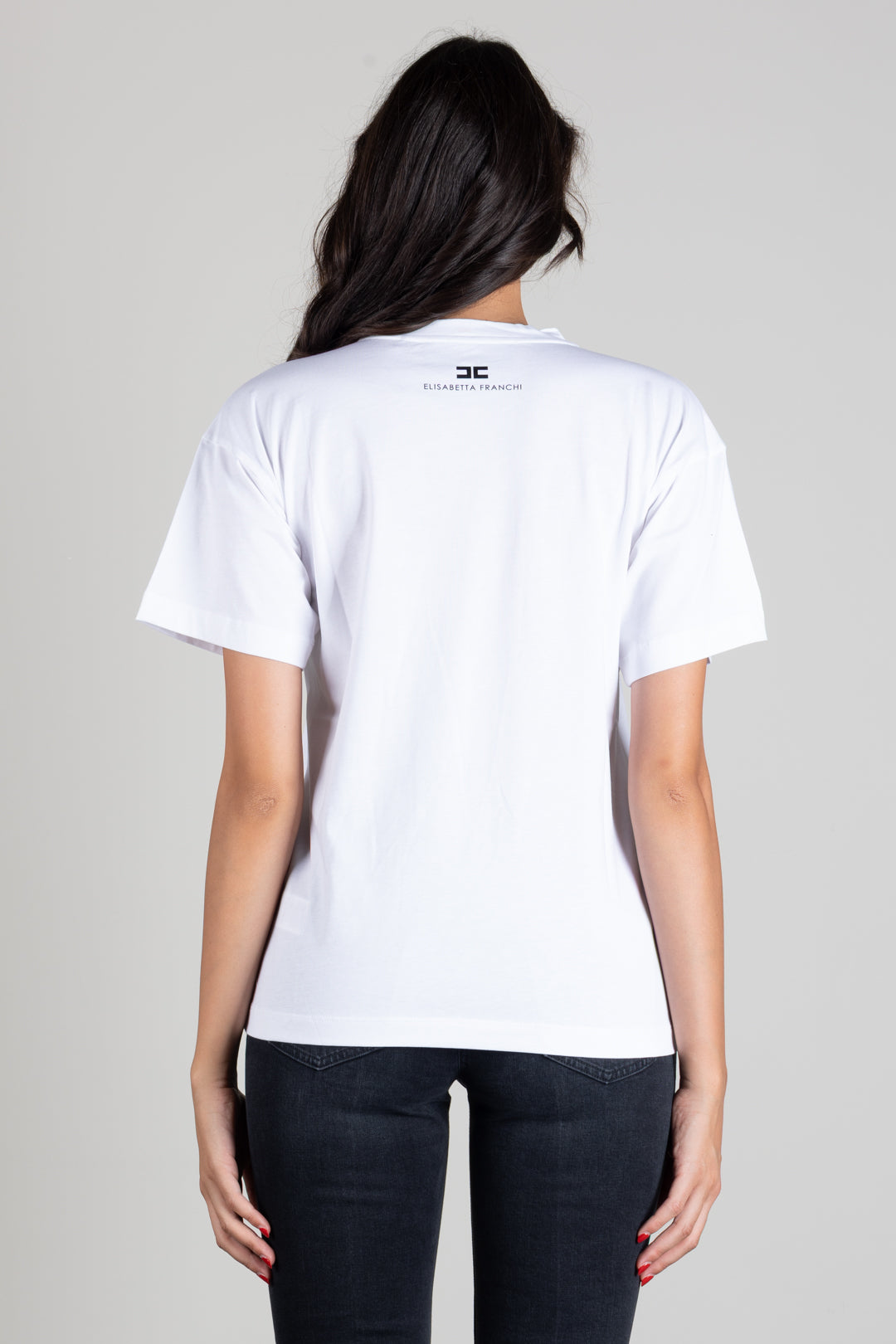Elisabetta Franchi T-shirt Over In Jersey con Stampa Lettering MA03A66E2 GESSO