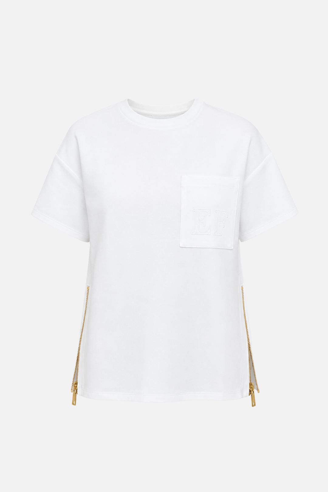 Elisabetta Franchi T-shirt Relaxed Fit con Taschino e Zip MA00166E2 GESSO