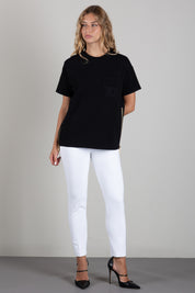 Elisabetta Franchi T-shirt Relaxed Fit con Taschino e Zip MA00166E2 NERO