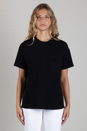 Elisabetta Franchi T-shirt Relaxed Fit con Taschino e Zip MA00166E2 NERO