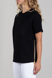 Elisabetta Franchi T-shirt Relaxed Fit con Taschino e Zip MA00166E2 NERO