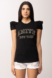 Aniye By T-shirt Ricamo Logo con Maniche 3d In Tulle 185108 BLACK :PE26