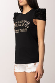 Aniye By T-shirt Ricamo Logo con Maniche 3d In Tulle 185108 BLACK :PE26