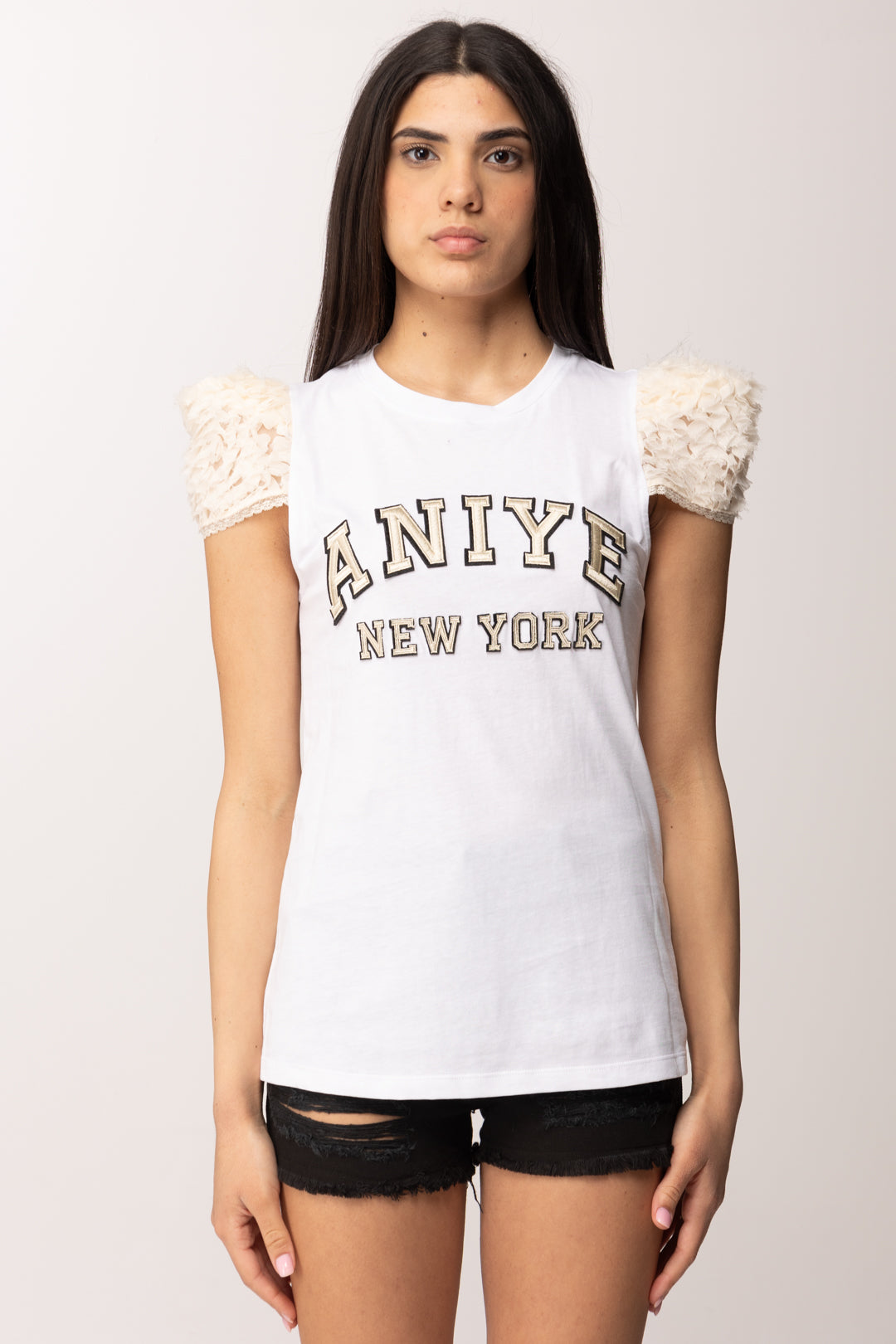 Aniye By T-shirt Ricamo Logo con Maniche 3d In Tulle 185108 BLANC :PE26