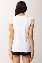Aniye By T-shirt Ricamo Logo con Maniche 3d In Tulle 185108 BLANC :PE26