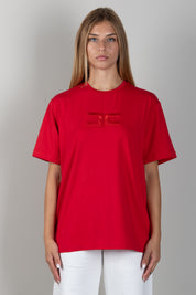 Elisabetta Franchi Bambina T-shirt Rossa con Maxi Logo Tono Su Tono EFTS265CJE018.3028