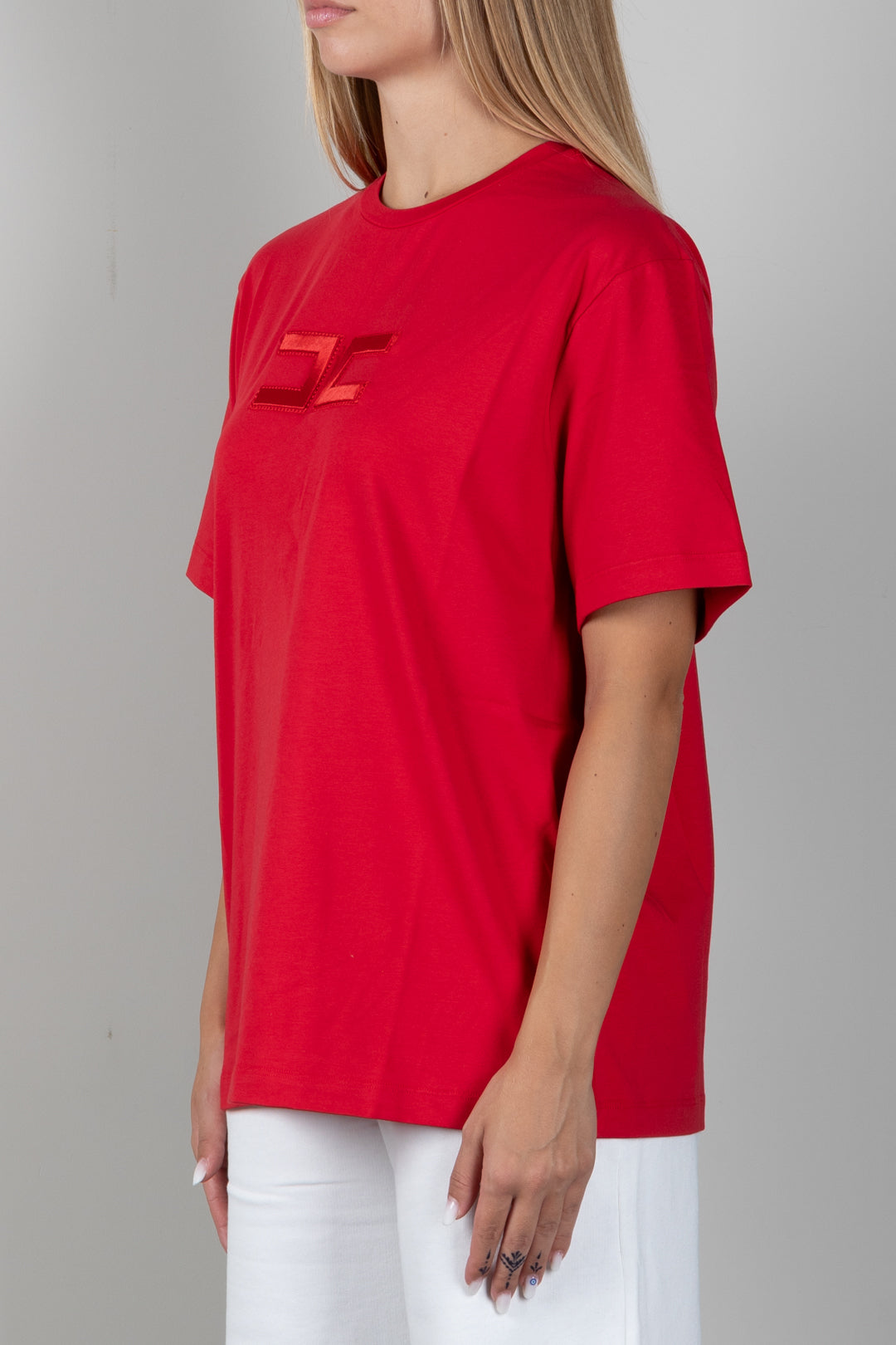 Elisabetta Franchi Bambina T-shirt Rossa con Maxi Logo Tono Su Tono EFTS265CJE018.3028