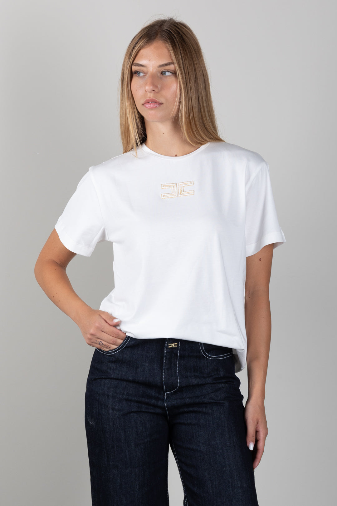 Elisabetta Franchi Bambina T-shit  con Logo Ricamato a Contrasto EFTS268CJE018.0204