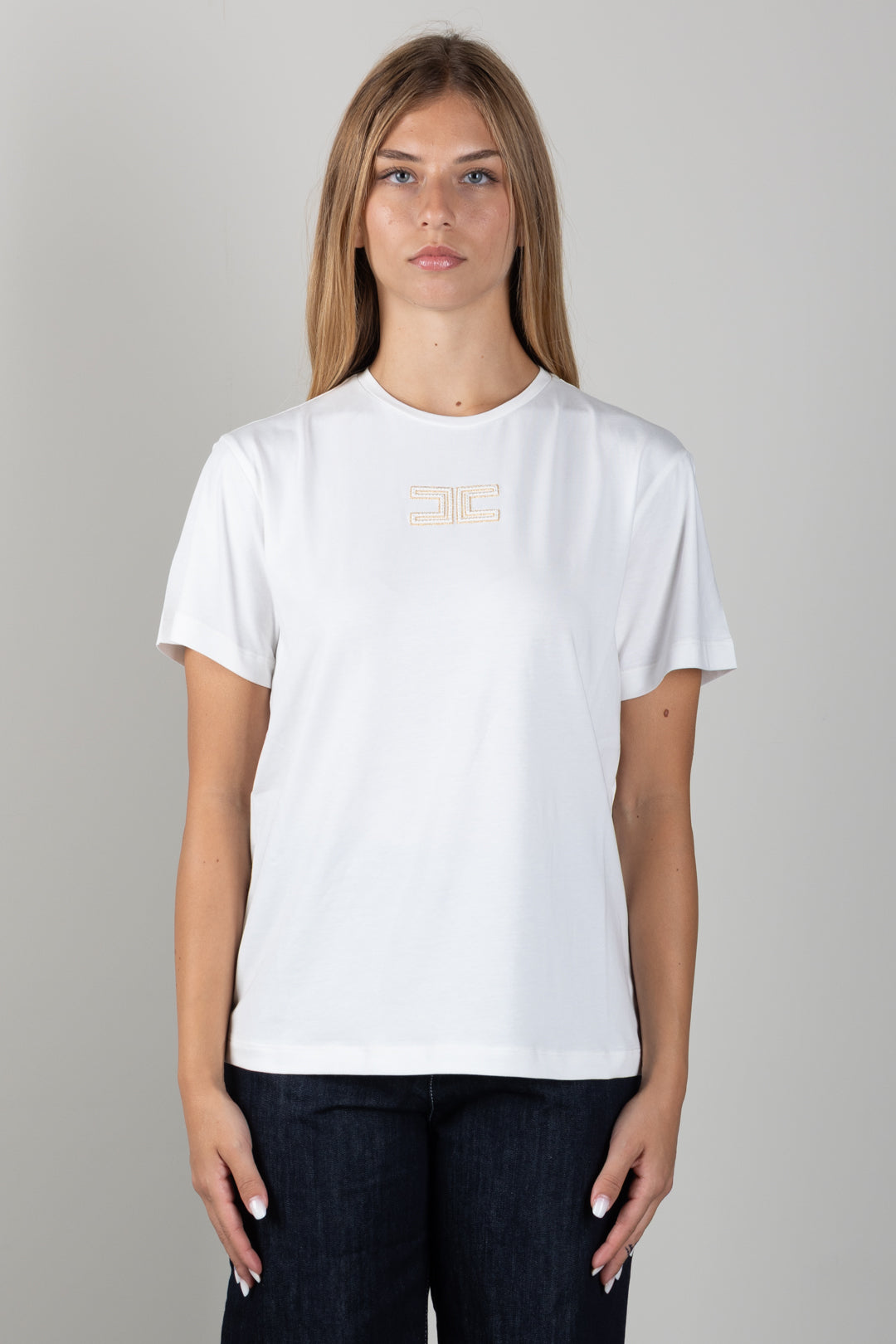 Elisabetta Franchi Bambina T-shit  con Logo Ricamato a Contrasto EFTS268CJE018.0204