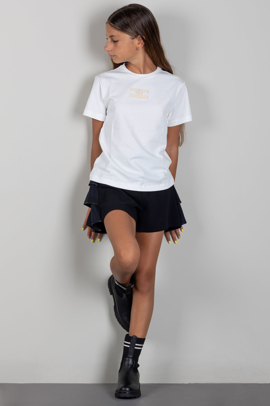 Elisabetta Franchi Bambina T-shit  con Logo Ricamato a Contrasto EFTS268CJE018.0204
