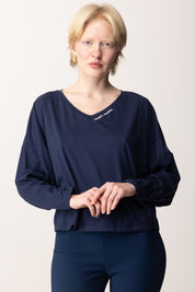 Elisabetta Franchi T-shirt a Maniche Lunghe con Logo MA03751E2 OLTREMARE