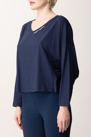 Elisabetta Franchi T-shirt a Maniche Lunghe con Logo MA03751E2 OLTREMARE