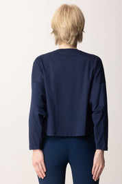 Elisabetta Franchi T-shirt a Maniche Lunghe con Logo MA03751E2 OLTREMARE