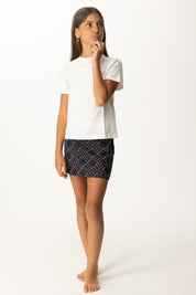 Elisabetta Franchi Bambina T-shirt Basica con Applicazione Logo Cc EFTS2470JE006 AVORIO