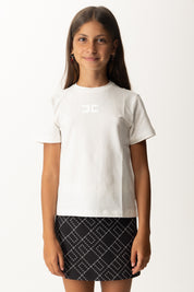 Elisabetta Franchi Bambina T-shirt Basica con Applicazione Logo Cc EFTS2470JE006 AVORIO