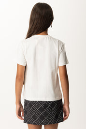 Elisabetta Franchi Bambina T-shirt Basica con Applicazione Logo Cc EFTS2470JE006 AVORIO