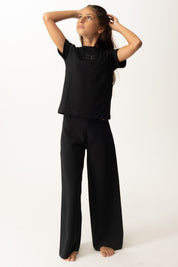 Elisabetta Franchi Bambina T-shirt Basica con Applicazione Logo Cc EFTS2470JE006 NERO