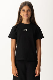 Elisabetta Franchi Bambina T-shirt Basica con Applicazione Logo Cc EFTS2470JE006 NERO