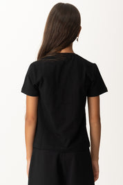 Elisabetta Franchi Bambina T-shirt Basica con Applicazione Logo Cc EFTS2470JE006 NERO