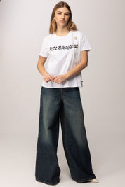 Meme Road T-shirt con Lettering e Accessorio con Perle M3221M BIANCO