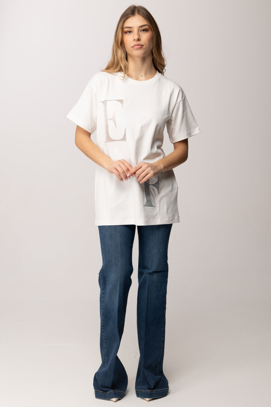 Elisabetta Franchi T-shirt con Lettering Frontale MA67P61E2 GESSO