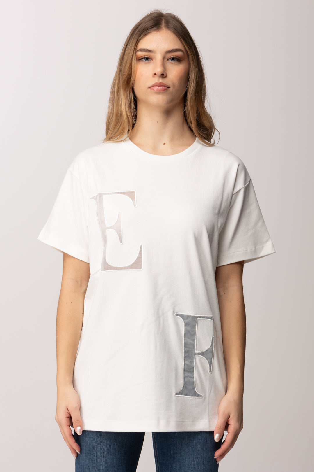 Elisabetta Franchi T-shirt con Lettering Frontale MA67P61E2 GESSO