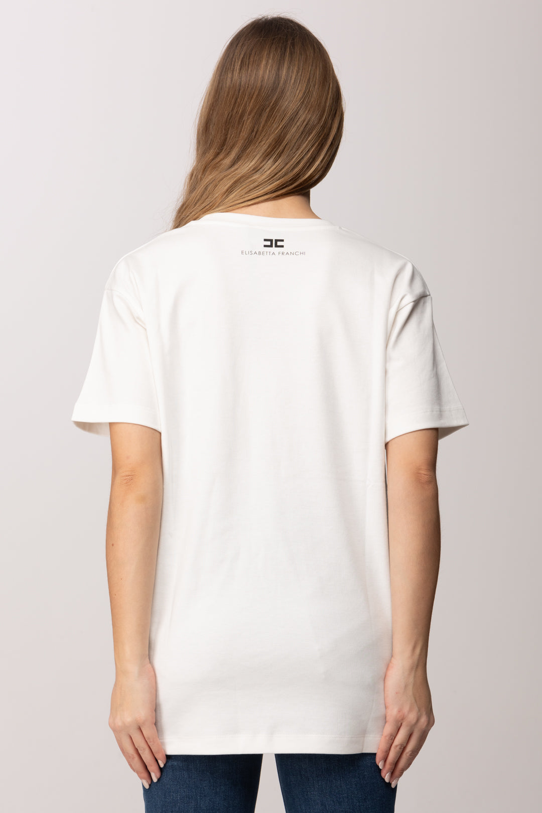 Elisabetta Franchi T-shirt con Lettering Frontale MA67P61E2 GESSO