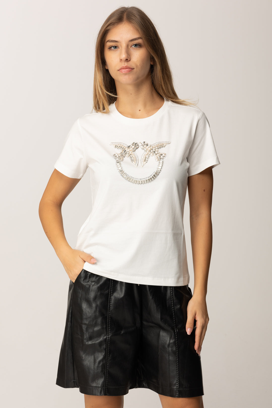 Pinko T-shirt con Logo Love Birds BIANCO-BIANCANEVE