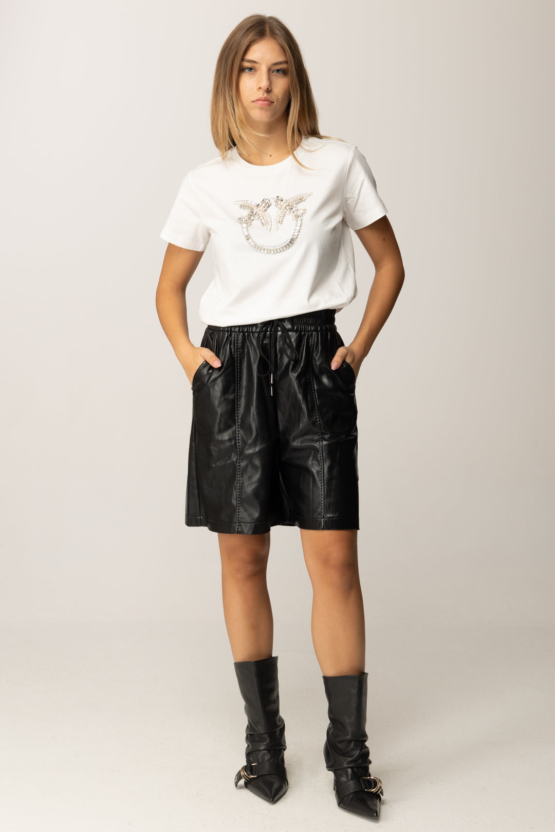 Pinko T-shirt con Logo Love Birds BIANCO-BIANCANEVE