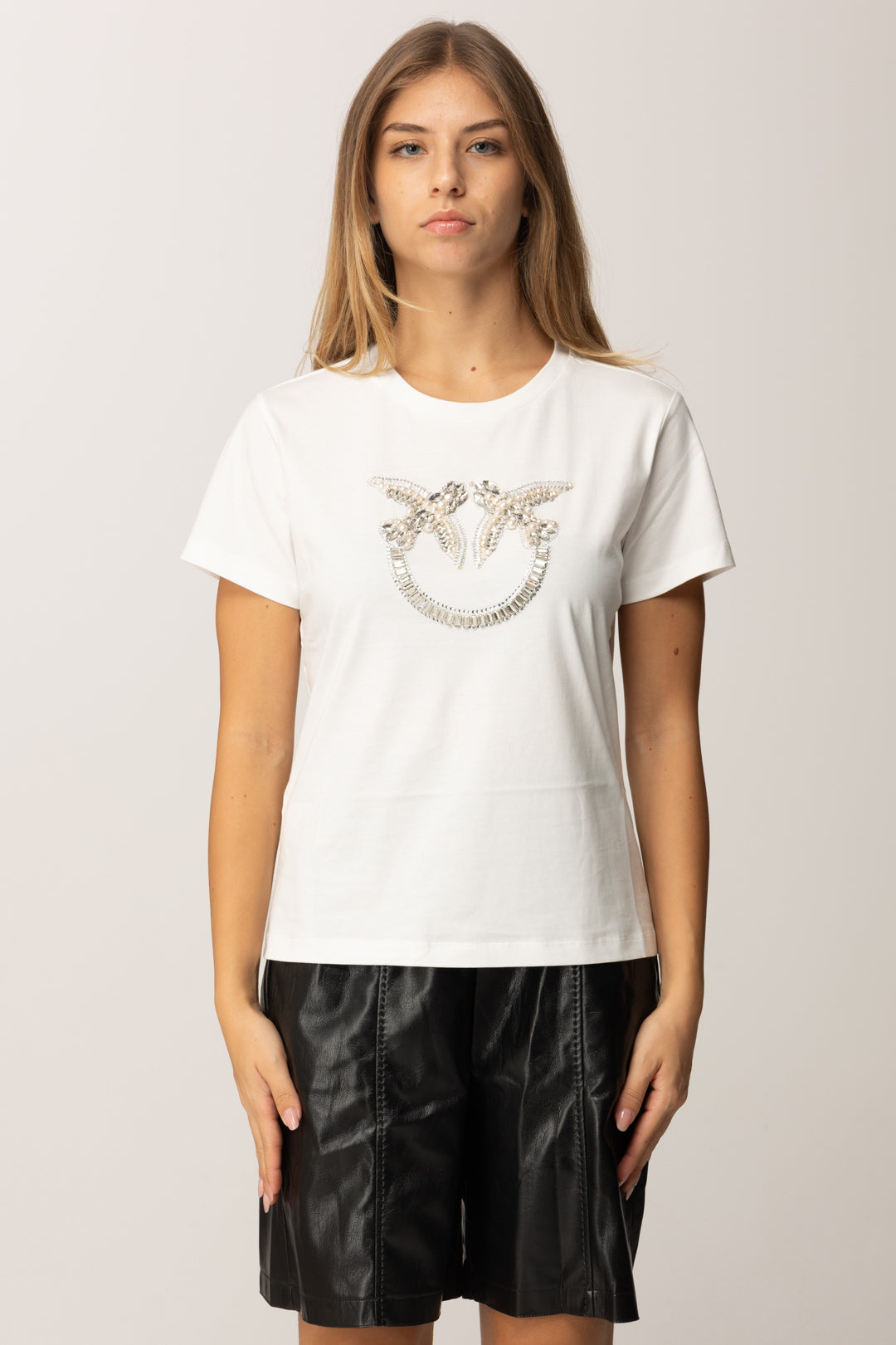 Pinko T-shirt con Logo Love Birds BIANCO-BIANCANEVE