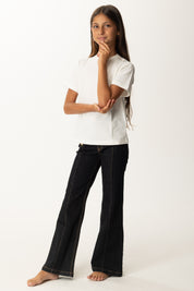 Elisabetta Franchi Bambina T-shirt con Logo Strass All Over Sul Fronte EFTS2480JE006 AVORIO