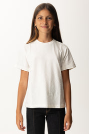 Elisabetta Franchi Bambina T-shirt con Logo Strass All Over Sul Fronte EFTS2480JE006 AVORIO
