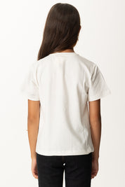 Elisabetta Franchi Bambina T-shirt con Logo Strass All Over Sul Fronte EFTS2480JE006 AVORIO