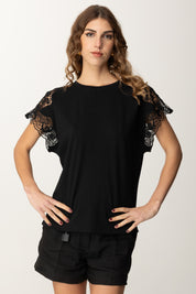 Twin-set T-shirt con Maniche In Pizzo e Taglio Fluido 251TP2290 NERO