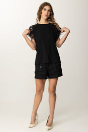 Twin-set T-shirt con Maniche In Pizzo e Taglio Fluido 251TP2290 NERO