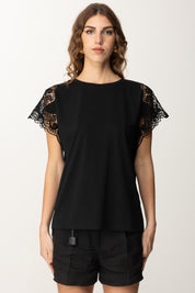 Twin-set T-shirt con Maniche In Pizzo e Taglio Fluido 251TP2290 NERO