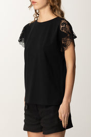 Twin-set T-shirt con Maniche In Pizzo e Taglio Fluido 251TP2290 NERO