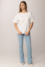 Twin-set T-shirt con Maniche In Tulle con Fiori 261AP2233 OFF WHITE