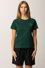 Pinko T-shirt con Mini Ricamo Logo Love Birds VERDE VENA