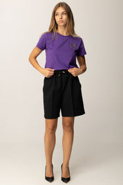 Pinko T-shirt con Mini Ricamo Logo Love Birds VIOLA REALE