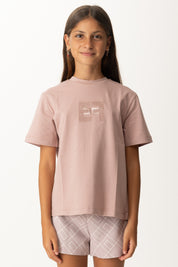Elisabetta Franchi Bambina T-shirt con Ricamo Logo Ef Diagonale EFTS2490JE006 SUNRISE