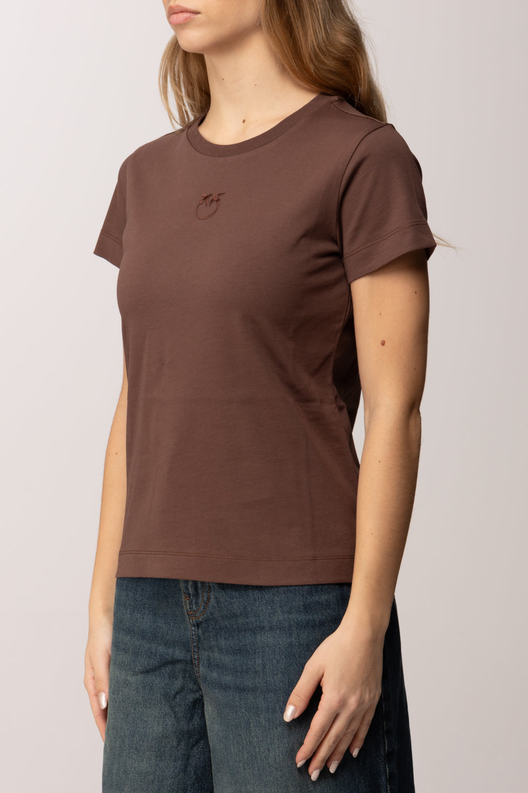 Pinko T-shirt con Ricamo Love Birds 100355 A339 MARRONE TERRA X PIANTE