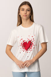 Twin-set T-shirt con Stampa e Strass 261AP2164 OFF WHITE STAMPA CUORE