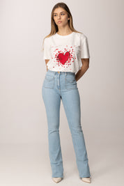 Twin-set T-shirt con Stampa e Strass 261AP2164 OFF WHITE STAMPA CUORE