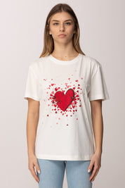 Twin-set T-shirt con Stampa e Strass 261AP2164 OFF WHITE STAMPA CUORE
