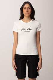 Patrizia Pepe T-shirt con Stampa Feel Alive 8M1807 J051 BIANCO
