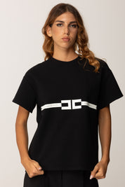 Elisabetta Franchi T-shirt con Tampa a Nastro Lettering MA02256E2 NERO