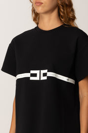 Elisabetta Franchi T-shirt con Tampa a Nastro Lettering MA02256E2 NERO